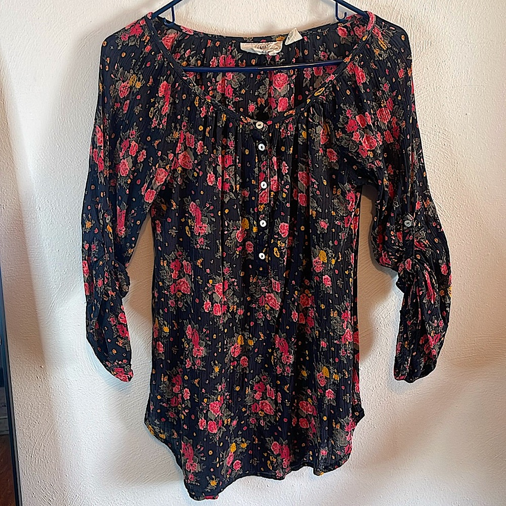 L.O.G.G. By H&M floral printed Blouse, size US 4, dark blue